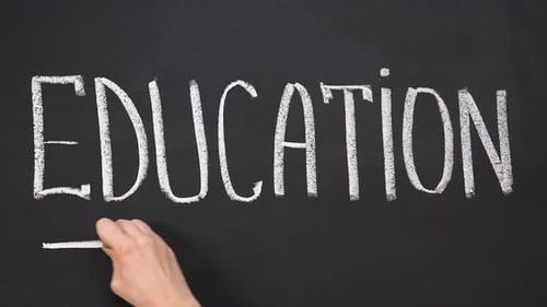 Educação de palavras sublinhadas à mão no quadro-negro, estudo e desenvolvimento, escola