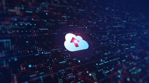 Futuristic Cloud Upload Animation with Digital Network Background