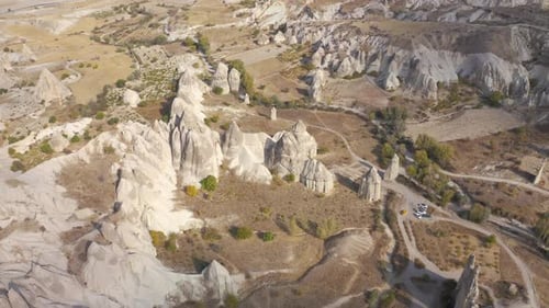 Aerial Drone View Sandy Hills on the Love Valley Goreme Cappadocia Turkey 2020
