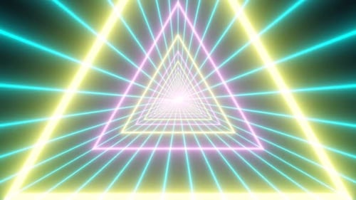 Retro Aesthetic Vaporwave Triangle Tunnel Shape Neon Glow Grid Lines