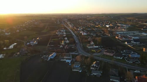 Village In Ukraine At Sunset. Autumn