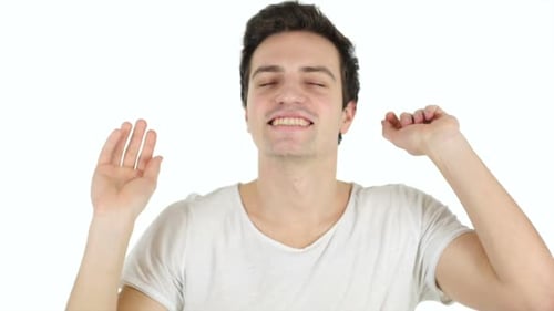 Man Dancing with Joy on White Background