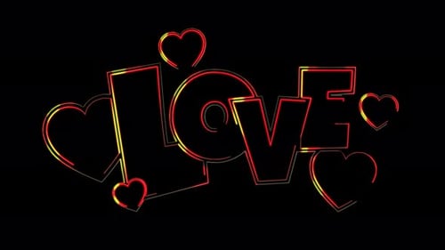 Animated Neon Love Text with Glowing Hearts
