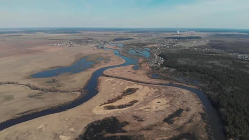 Bird's-eye View of the Overflowing River Near the Villages. The River Overflowed Near the Villages