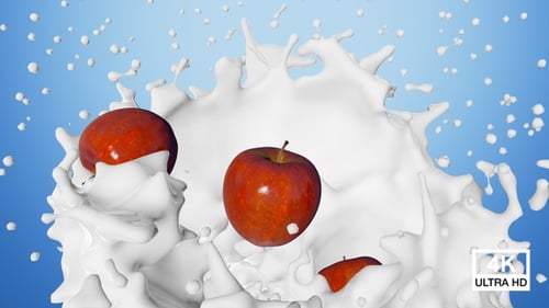 Big Milk Splash With Apples 4K