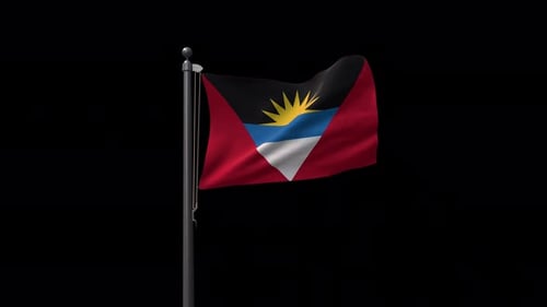 Antigua And Barbuda Flag On Flagpole With Alpha Channel 4K