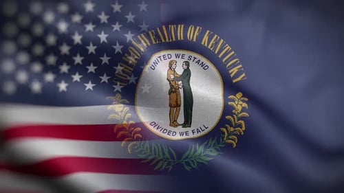 Waving American and Kentucky Flags Seamless Looping Animation