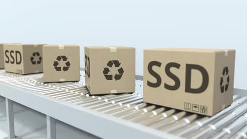 Cartons with SSDs on Roller Conveyor