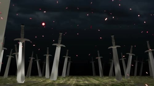 Animated Fantasy Sword Field with Glowing Embers