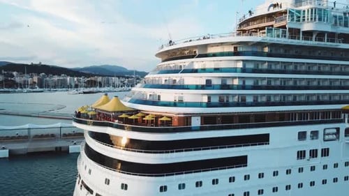 Cruise Ship Sailing Across Sea Near The Harbor