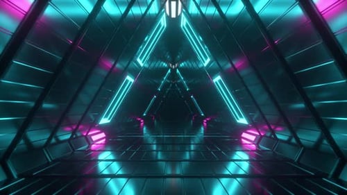 Abstrakte endlose Flucht in einem futuristischen Metallkorridor