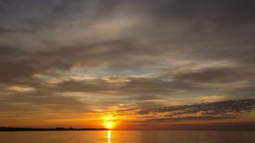 Orange Sunrise In The Morning Over The River. Romantic Sunrise. Dramatic Sunrise, Time Laps