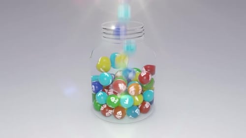 Colorful Lottery Balls Filling a Glass Jar