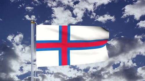 Faroe Islands Flag Waving Animation Against Blue Sky