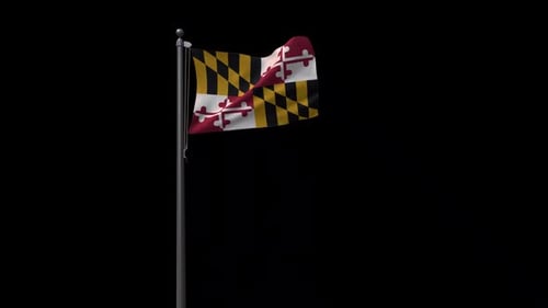 Realistic Waving Maryland State Flag On Flagpole