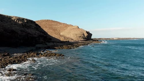 Aerial Flying on Coast of Jacomar - Scenic Seascape Fuerteventura