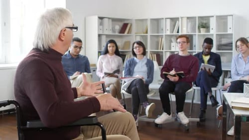 Group Meeting with Disabled Leader in Office
