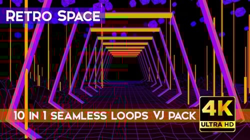 80s Retro Digital Space Tunnel with Abstract Shapes