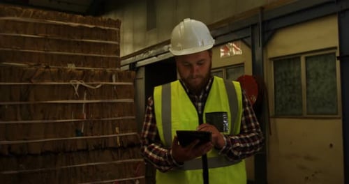 Männlicher Arbeiter mit digitalem Tablet