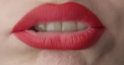Woman's Red Lips Up Close Macro Shot