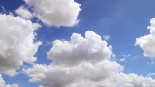 Fluffy White Clouds Drifting in a Clear Blue Sky
