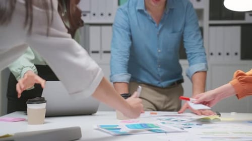 Close up hands of businessman and woman people group meeting in office.