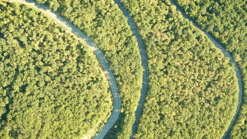 flight over mountain road