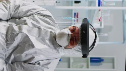 Medical Professional in Hazmat Suit in Laboratory