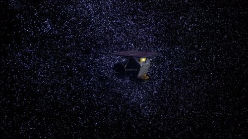 Advanced Satellite Flying Through Deep Space Starfield