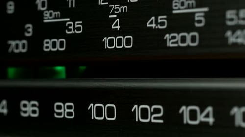 Tuning Control Panel Radio Station Scale. Retro Radio Receiver, Closeup