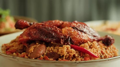 Kabsa Closeup Rice and Meat Dish Saudi Arabia National Traditional Food