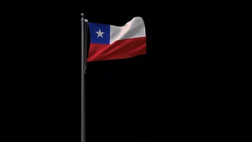 Realistic Waving Flag of Chile on Flagpole