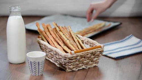 Homemade whole wheat grissini. Traditional Italian snack