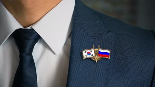 South Korea Russia Flag Pins on Suit Jacket