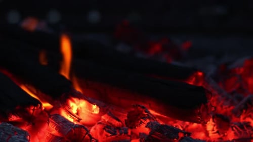 Intense Flames Burning on Black Charcoal