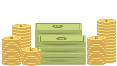 Finanzierung von Geldstapeln, Dollarpaketen und Mün