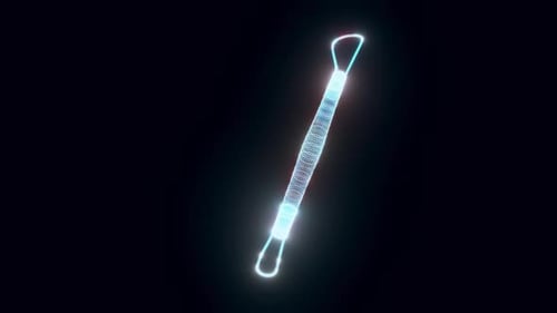 Holographic Medical Curette Wireframe Animation with Blue Neon Glow