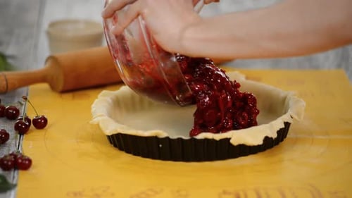 Preparing Delicious Cherry Pie for Dessert