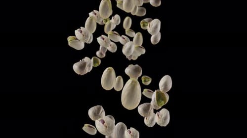 Pistachios Falling in Delicious Slow Motion on Black