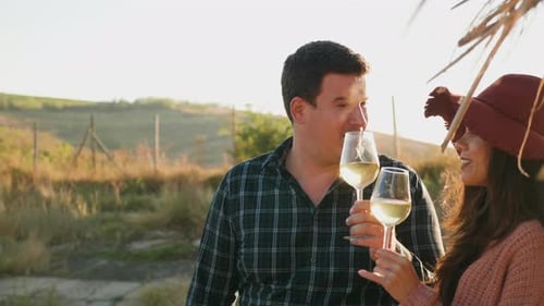 Verres de couple avec vin blanc