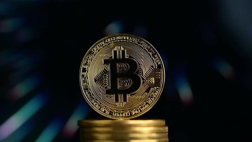 Bitcoin mit futuristischem Hintergrund