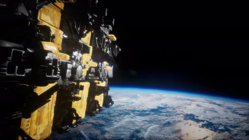 Spaceship with View on Space and Planet Earth