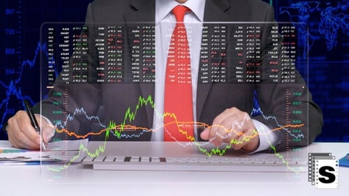 Futuristic Business Data Display with Animated Charts and Graphs