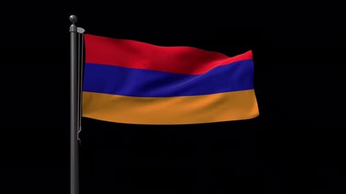 Realistic Armenian Flag Waving on Flagpole with Alpha Channel