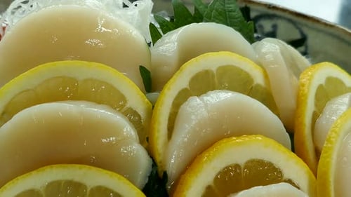 Fresh Scallops with Lemon Close-Up Food