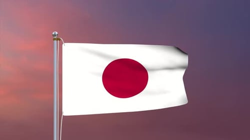 Animated Japan Flag Waving Against Twilight Sky