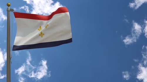 Fleur de Lis Flag Waving in the Wind with Blue Sky