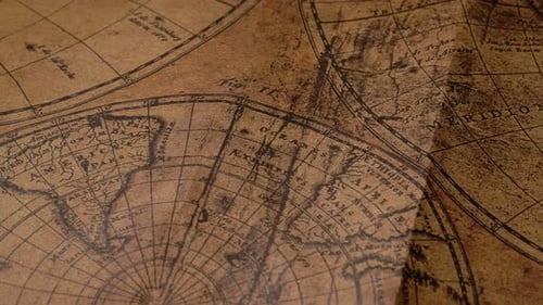 Close Up of Antique World Map Showing Continents