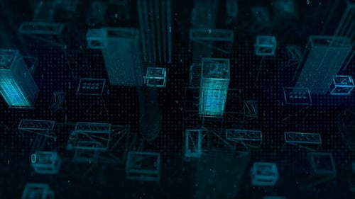 Fondo de código binario de ciudad digital