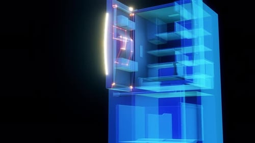 Futuristic Holographic Refrigerator Blueprint Digital Display